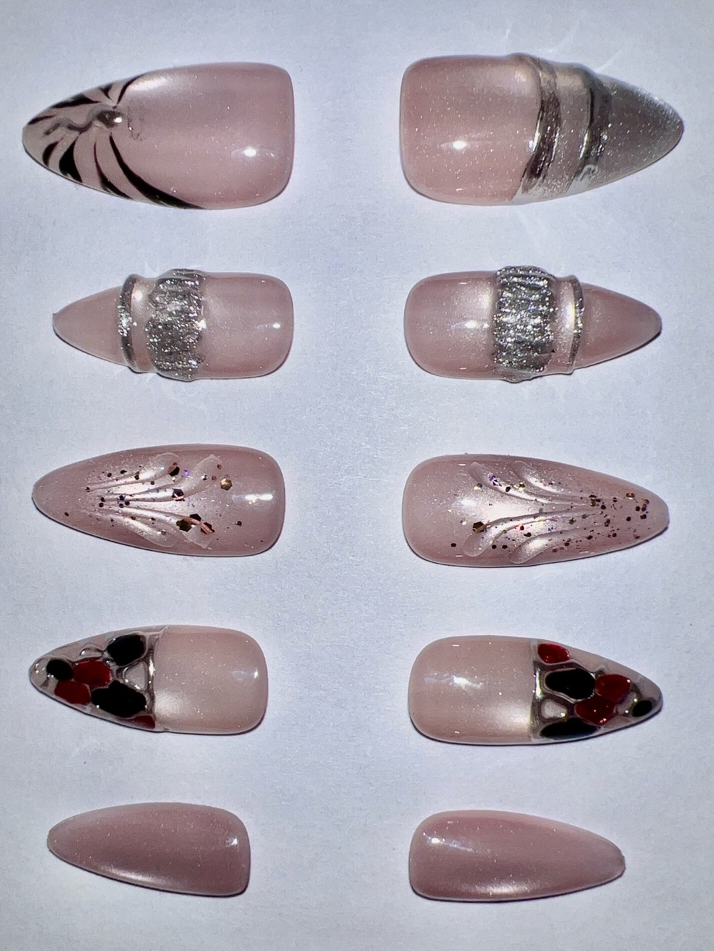 Look Beautiful luxury Nude Blush Press On Nail Set with Silver Accent medium